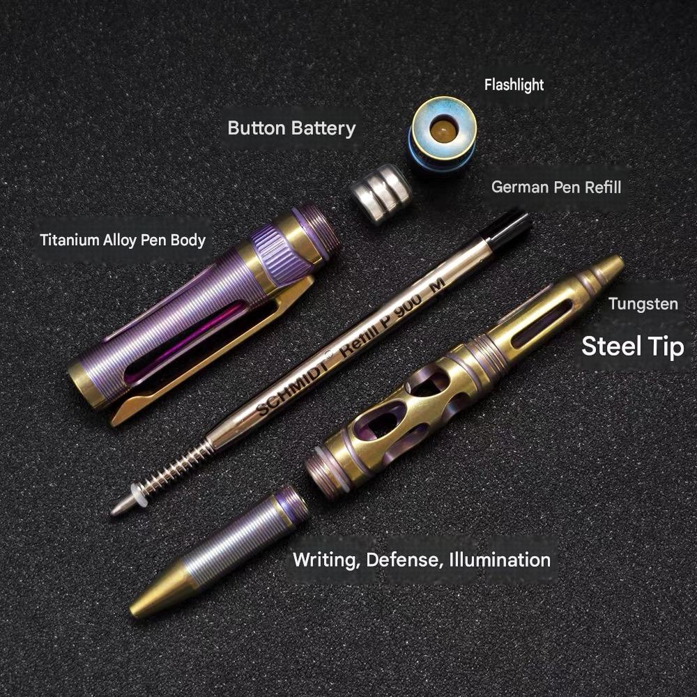 TC4 Titanium Tactical EDC Pen with LED & Tungsten Bezel