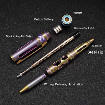 TC4 Titanium Tactical EDC Pen with LED & Tungsten Bezel