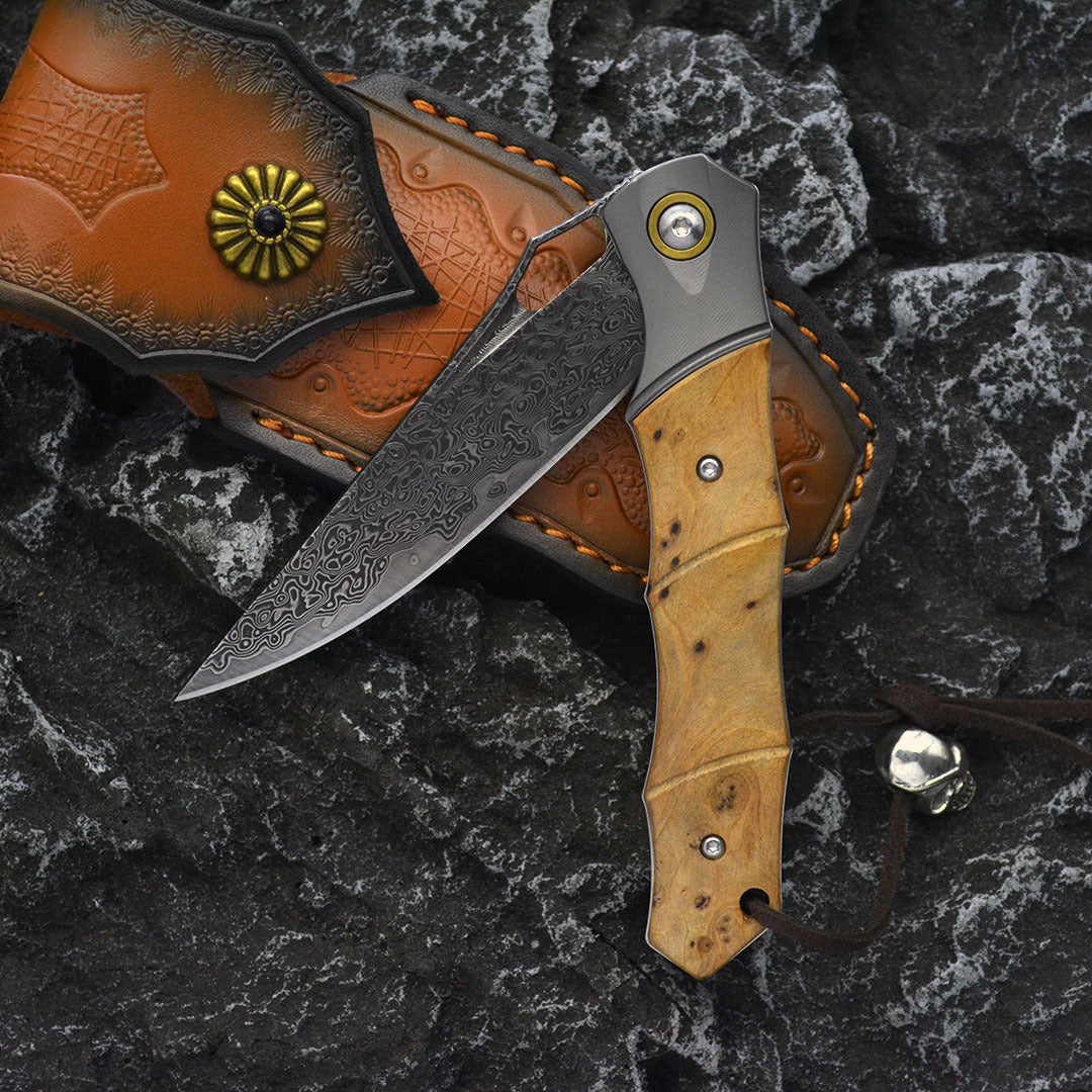 Bamboo Shadow Damascus & Steel Bolster Knife