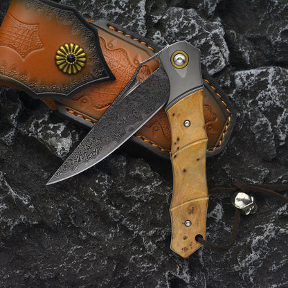 Bamboo Shadow Damascus & Steel Bolster Knife